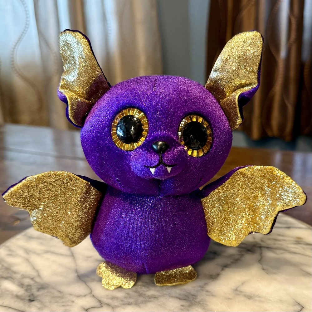 Ty Beanies Beanie Boos Bat Plush 6" Count Purple Gold‎ Glitter Wings Halloween